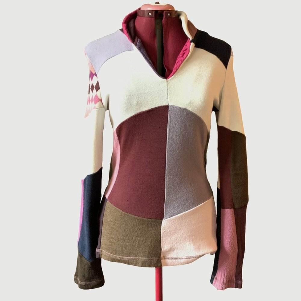 MYCO ANNA - Vintage-Mix fabric sweater recycle fabric Pink purple cream - Medium